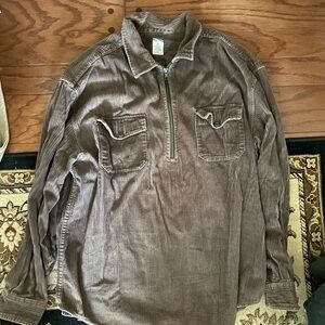 Old Navy Tan Corduroy Zip-Up Shirt